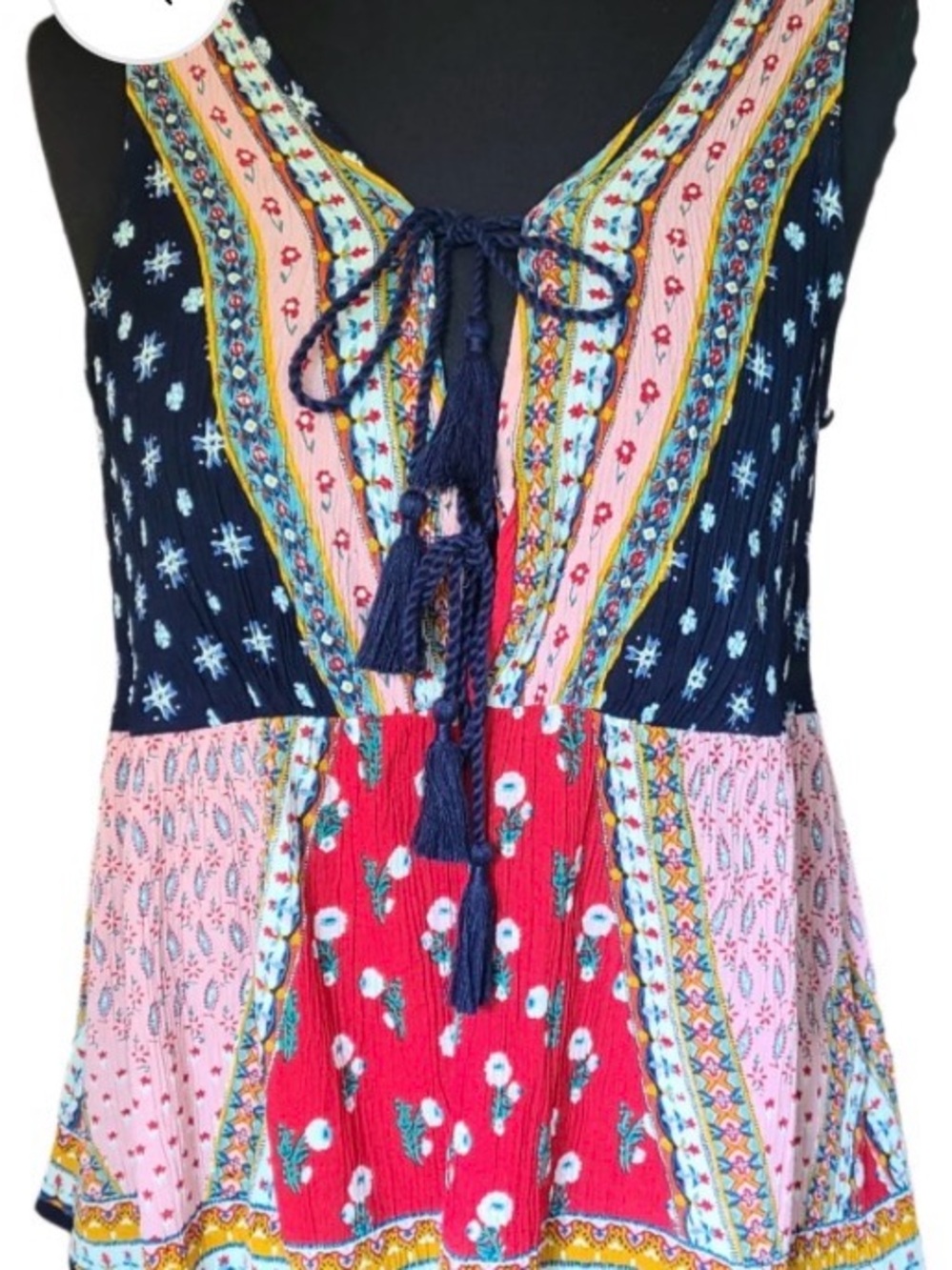 Bila (Patrons Of Peace) Multicolor Boho Patchwork Tie-Front Camisole Size S